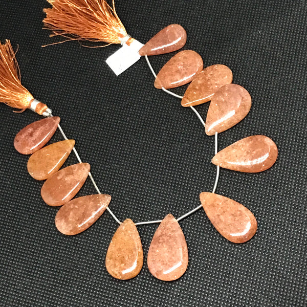 Natural Sunstone Beads, 30x17 - 25x14mm Long Pear Sunstone Cabochons Beads Necklace, Smooth Beads For Making Jewelry, 16 Inch Strand