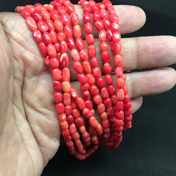 Natural Red Coral Bead, Polish Red Coral gemstone Beads, 6x4mm oval Coral Cabochon Beaded Necklace, Loose beads jewelry making