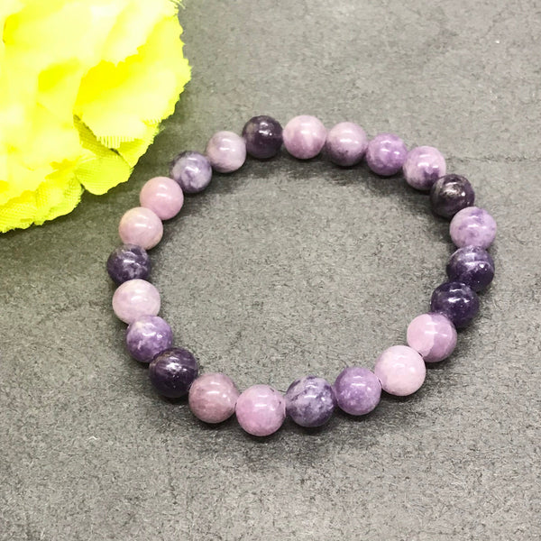 Genuine Lepidolite Bead Bracelets, 8mm Stretchable Bead Bracelet, Unisex Bracelet, Happiness Bracelet, Stress Relief #JB 135