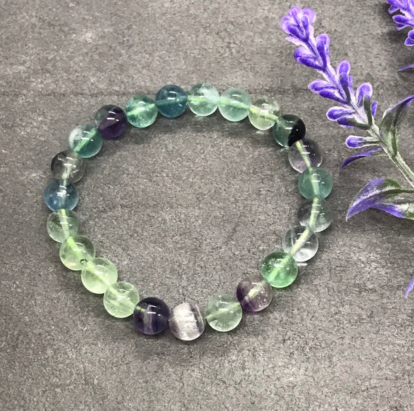 8mm Fluorite Bead Bracelets, Stretchable Bead Bracelet, Calming & Healing Bracelet, Fluorite Jewelry, Bracelet For Men And Women #JB 135