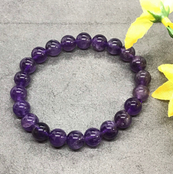 8mm AAA Amethyst Bracelet , Natural Amethyst Mala Bracelet, Amethyst Beaded Bracelet,Healing Crystal Stretchable ,Mens & women Gift #JB 136