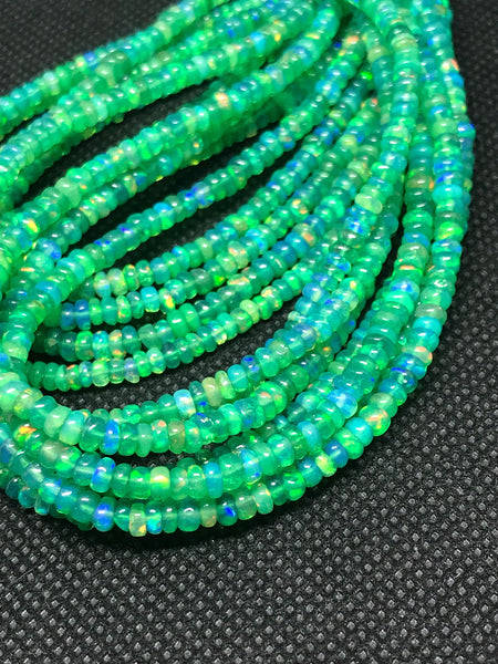 AAA Natural Ethiopian Opal,Green Opal Rondelle Smooth Beads,October Birthstone,Gift For Women,3.5 MM 16 Inch Opal Beads For Jewelry Making