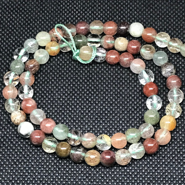 Multi Color Quartz Bead Necklace, Rutilated Quartz Gemstone Beads, 6mm Round Smooth Quartz Jewelry AAA Natural Crystal Quartzn Bead Strand