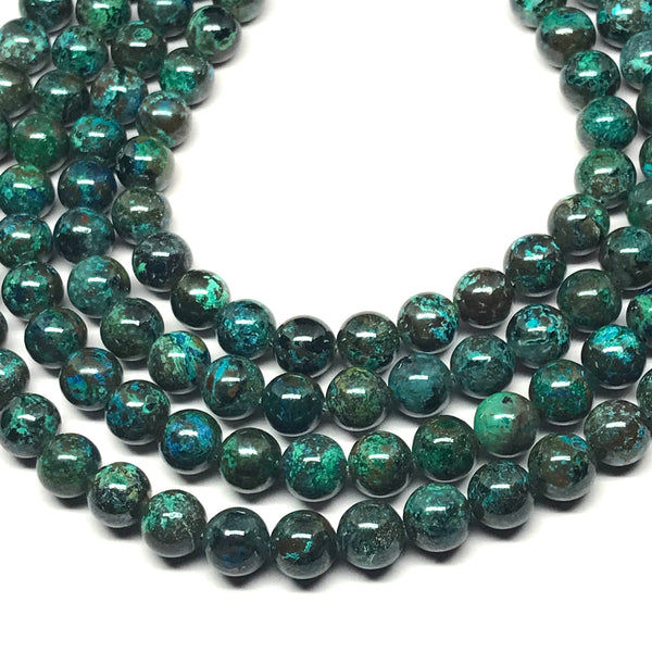 Natural Chrysocolla Cabochons Beads, 8mm & 10mm Round Chrysocolla Beaded Necklace, Smooth Beads For Necklace/Jewelry making, Chrysocolla Jewelry, genuine Chrysocolla