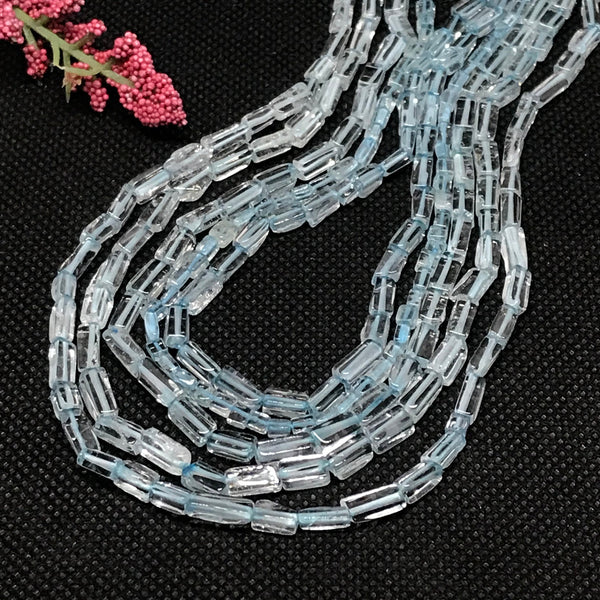 Natural Aquamarine Beads, Tube Shape Smooth Aquamarine Bead Necklace For Woman, 245 Carat Aquamarine Beads, 13 Inch Strand