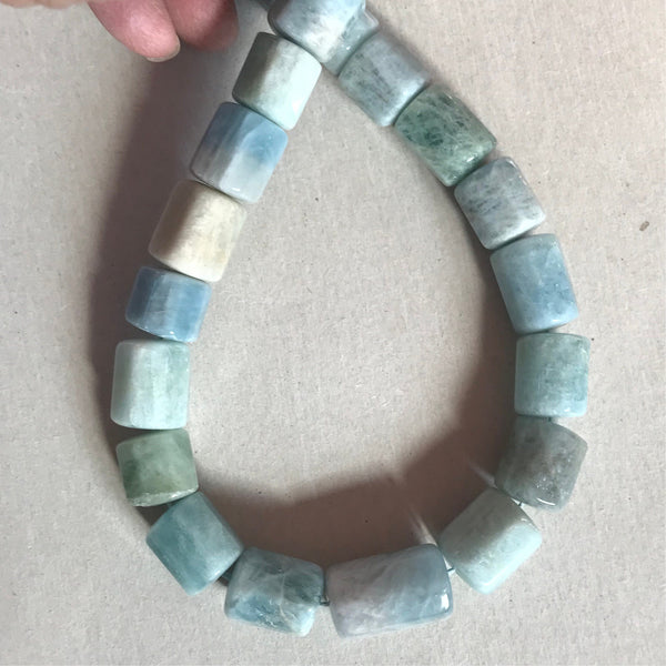 15x20mm Aquamarine Barrel Beads, Large faceted Natural Aquamarine Gemstone, Big Aquamarine Crystal For Jewelry Making, 14 Inch Strand Bead