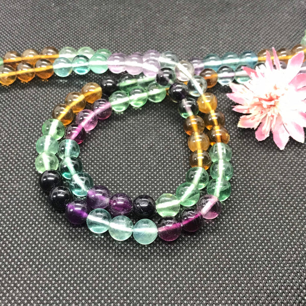 Multi Color Fluorite Bead, Smooth 8mm Round Fluorite Beaded Necklace, Natural Fluorite Gemstone Beads For Jewelry, 16" Fluorite Bead Strand