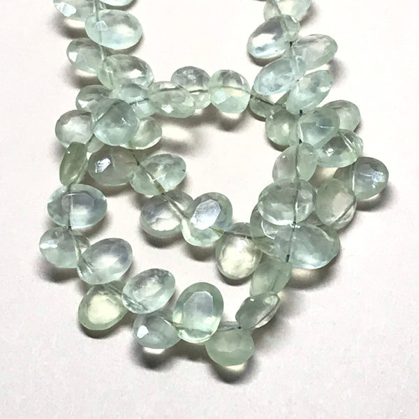 Prehnite Oval Faceted Appx 8x6 15 inch ,side drill,100% natural, creative patern of Dark green blackish flakes inside.