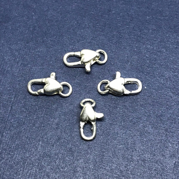 Lobster Clasp, 925 Sterling Silver Claw, Heart Shape Lobster Claw, Clasp For Necklace / Keychains, Package of 4 Piece (AYS-HLC-1)