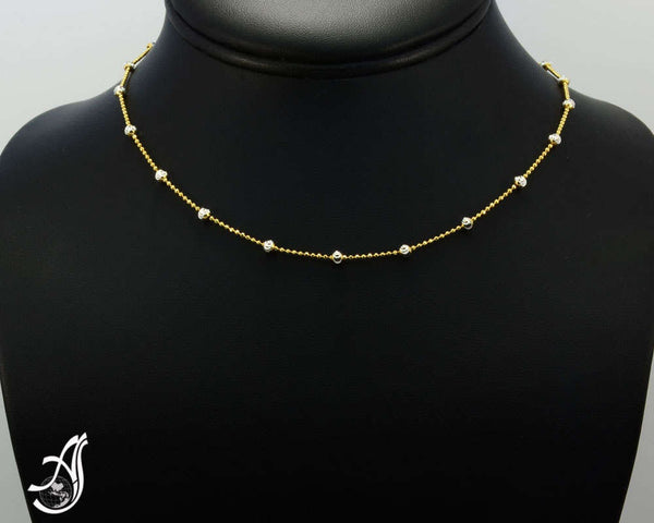 Station Chain Necklace, Gold Bead Chain, 925 Sterling Silver Station Chain, Moon Cut, Gold Plated Necklace For Women, Gold Chains