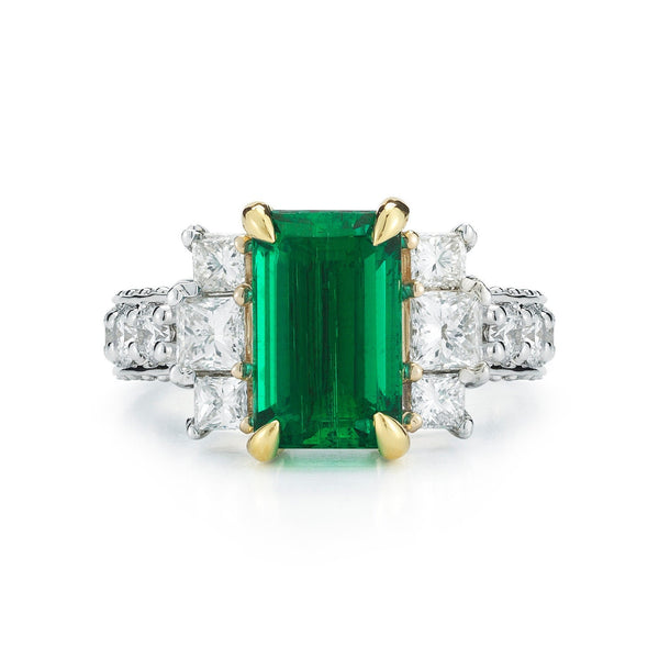 Natural Emerald Engagement Ring,18k Solid White Gold, GIA Certified 3.73ct Emerald with Diamond Ring For Women, Step Cut Zambian Emerald