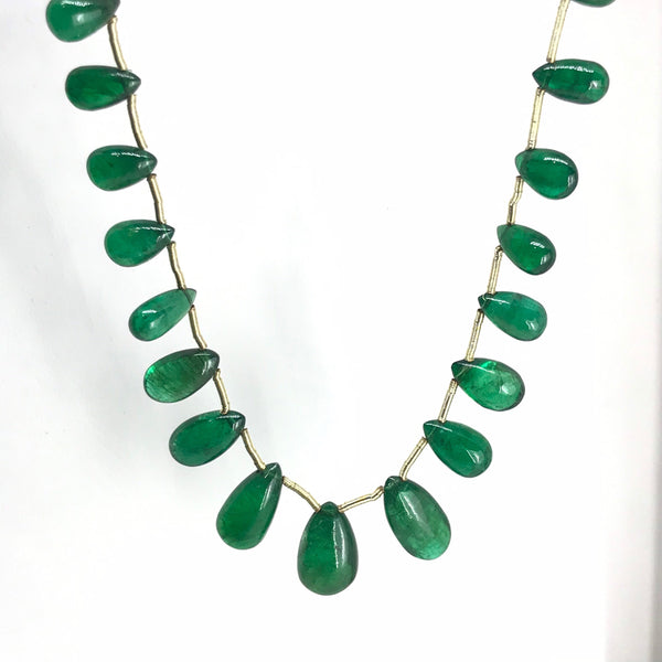 100% Natural Emerald Necklace, AAA 5.3x3 To 13.6x8.3 mm 62ct Briolette Emerald Long Necklace For Women,21 inch Precious Gemstone Jewelry