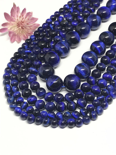 Blue Tiger Eye , Round Plain 6.5 mm, 16 inch, New , One of a kind, very creative.( # 1165)