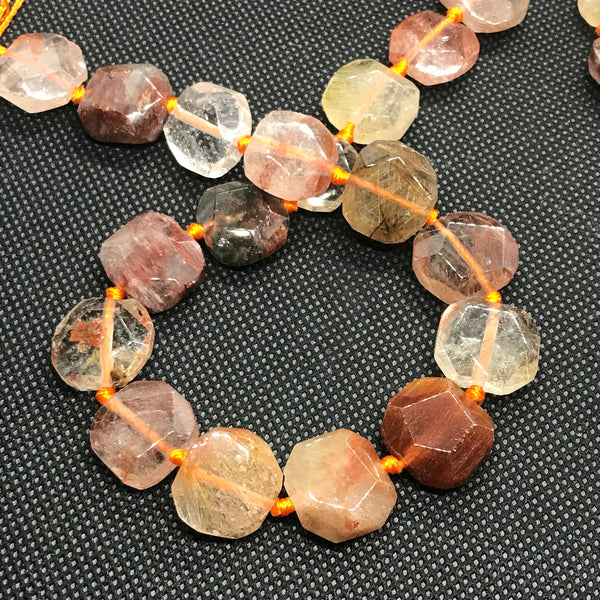 Multi Color Rutilated Quartz Bead, 15X15MM Natural Rutilated Quartz Necklace, Fancy Cut Gemstone Bead, Gift For Women, #1388