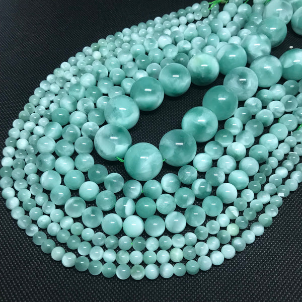 Natural Green Angelite Beads, Round Shape Angelite Bead Necklace, Loose Gemstone For Jewelry Making, Gift For Women ( # 1386)