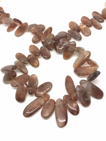 Natural Sunstone Bead Necklace, Sunstone Nuggets Beads, 10X28 To 11x28MM, 16 Inch Strand Bead, One Of A Kind, (#1155)