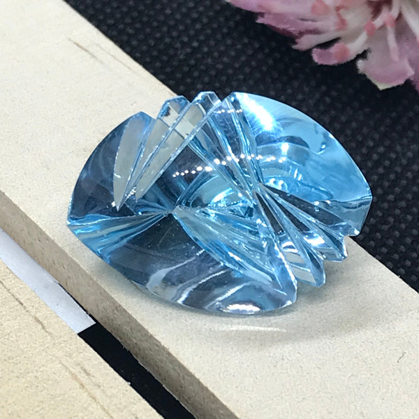 Natural Sky Blue Topaz Carving, Beautiful Loose Topaz Carved Gemstone, 26X19MM, Big Gemstone, November Birthstone, AYS-G-00049-A )