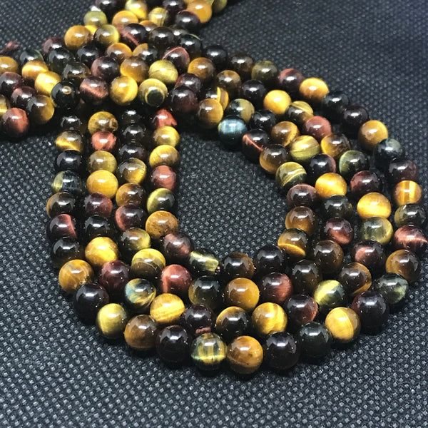 Rare Tiger Eye Beads, 6mm Round Smooth Tiger Eye Bead Strand Necklace, Black & Yellow Tiger Eye Gemstone For July Birthstone,14.5 Inch(1091)