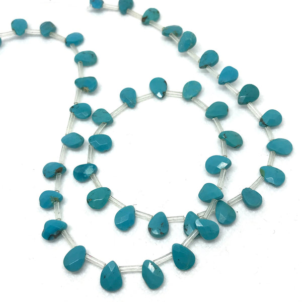 100% Natural Blue Turquoise Beads, 6x8mm Briolette Turquoise Stone Beads, Sleeping Beauty Faceted Flat Turquoise Gemstone Bead Necklace