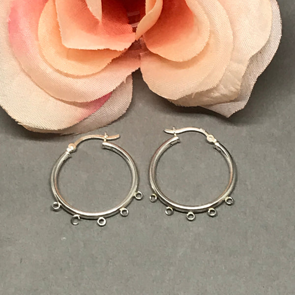 925 Silver Earring Blanks, 5 dangles Latch Back Earring, Sterling Silver Hoop Earring, Chandelier Earring Findings, DIY Earring, 16mm,1 Pair