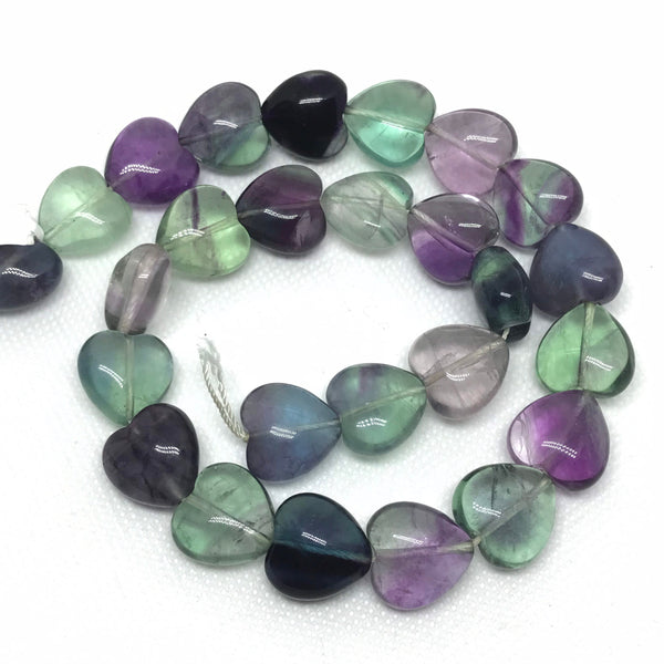 12mm Fluorite Beads, 16mm Heart Shape Fluorite Beaded Necklace, Gift for women, Purple & Green fatty Pear Fluorite Gemstone Beads, (#1243)