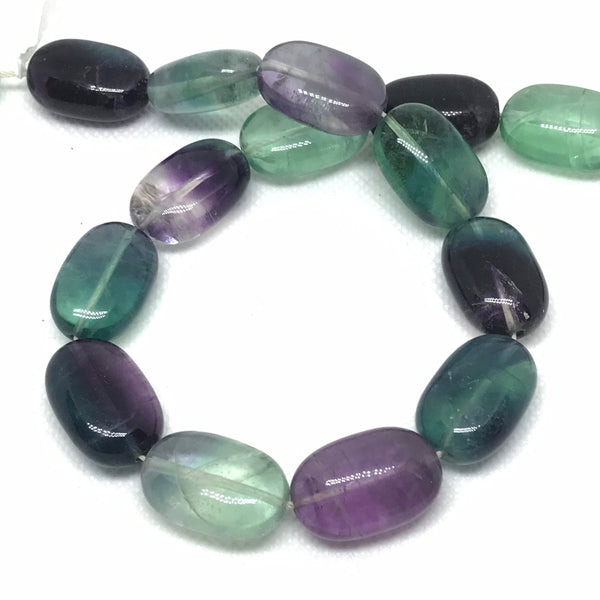 fluorite Cabochon Beads, 16x24mm oval Fluorite Beaded Necklace, Purple Green, Blue Fluorite Gemstone, 16 Inch Strand fluorite Beads (#1237)