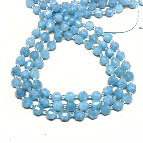 Faceted Aquamarine Beads,8mm Fancy Shape Aquamarine Bead Jewelry,Natural Aquamarine Gemstone For Jewelry Making,March Birthstone For Ring