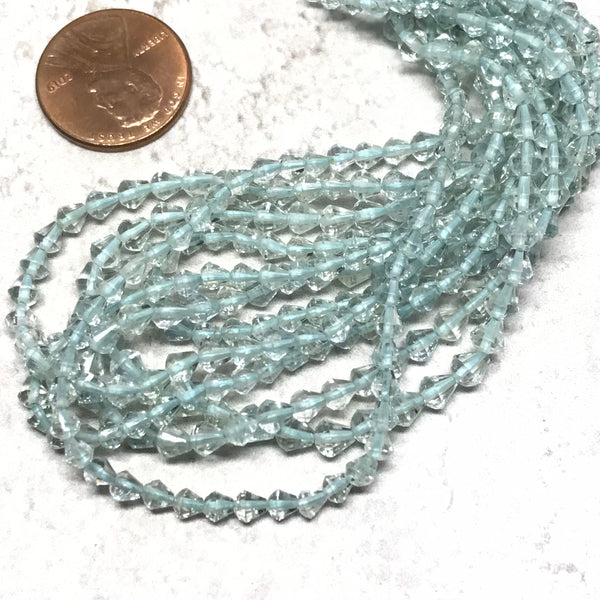 Natural Aquamarine, Faceted Briolette Aquamarine Beads,4.4mm Aquamarine Specimen Beaded Jewelry,Gift For Women,4 strand bead necklace #1281)