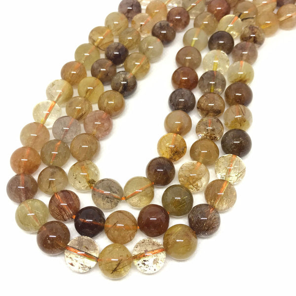 Multi Color Rutilated Quartz Beads, AAA Natural Calibrated Quartz Beaded Necklace, 12mm Round Smooth Quartz Beads, Gift For Women (#1015)