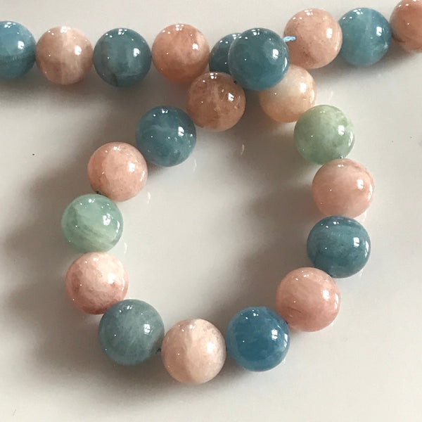 Natural Aquamarine & Morganite Beads,18mm Round Aquamarine Beads, Morganite Bead Necklace, Multi Gemstone Beads For Jewelry Making ,