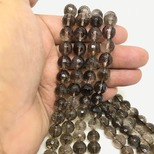 10mm Smokey Quartz Beads, Faceted Brown Quartz Beaded Necklace, 16 Inch Strand Bead, Rondelle Quartz Gemstone Beads, ( # 1178 )