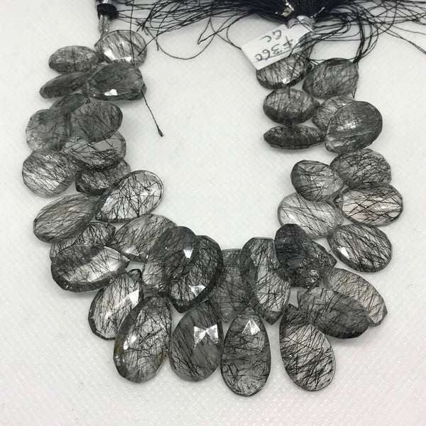 AAA Tourmalinated Quartz Bead,Rare Black & White Quartz Gemstone Beads,15x11mm 20x14mm Briolette Black Tourmaline Cabochon Bead Strand(1183)