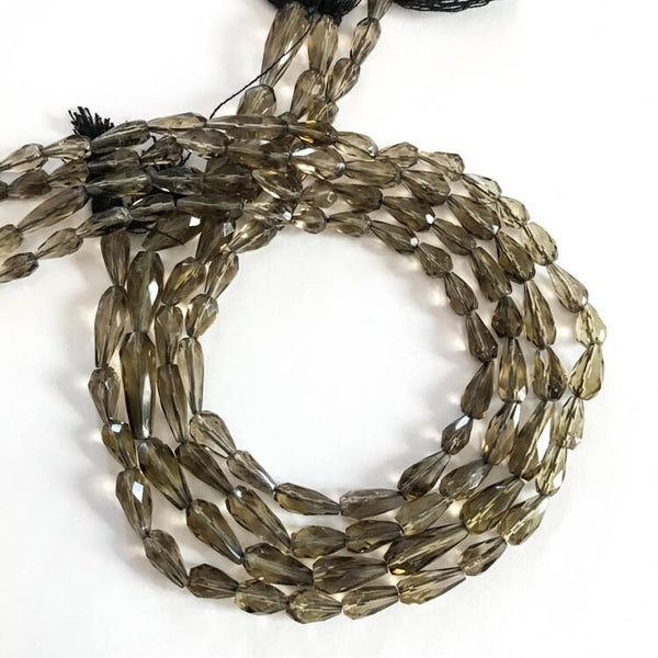 Smokey Quartz Teardrops Beads, 5x10mm - 7.5x13mm Faceted Quartz Bead, Genuine Crytal Quartz Gemstone Briolette Bead Necklace