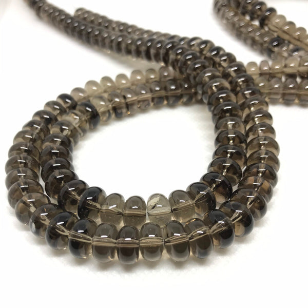 Smokey Quartz Beads, 6.5mm Rondelle Bead Necklace, 10mm Crystal Quartz Beads, April Gemstone Beads, Smooth Brown Quartz Jewelry ( 1176)