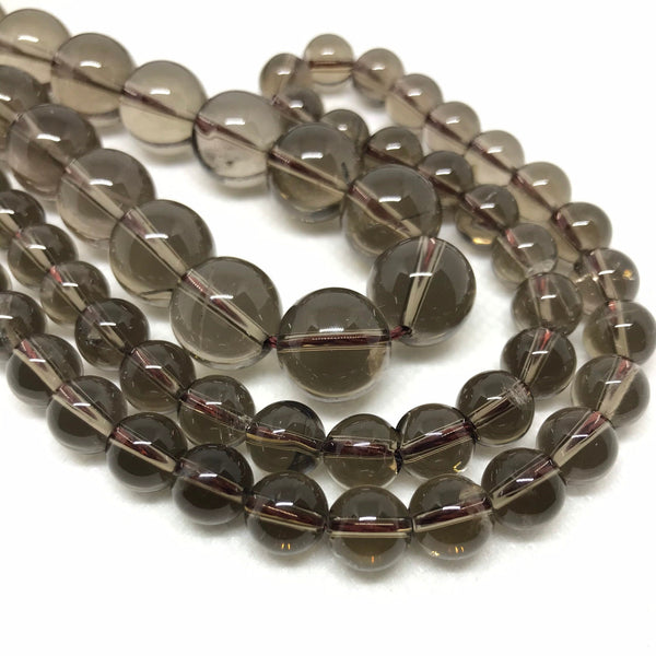 Smokey Quartz Bead Necklace, 8 & 13mm Plain Round Quartz Beads, 15 Inch Strand Bead Necklace For Woman, April Birthstone Jewelry ( # 1180 )