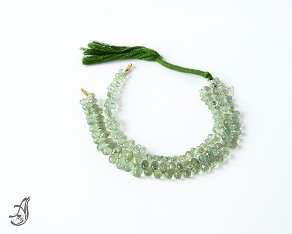 Natural Apatite Briolette Beads, 5x7mm Faceted Briolette Green Apatite Gemstone For Jewelry Making, 8 Inch Apatite Bead Strand