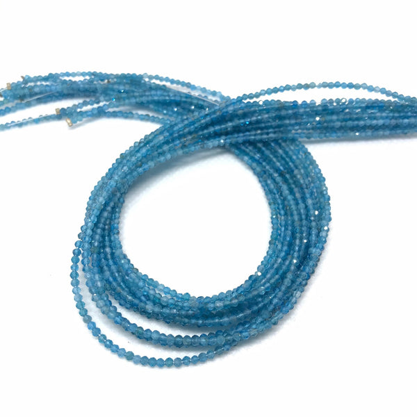 2mm Micro Apatite Faceted Beads, Natural Aqua Blue Apatite Cut Stone Bead Necklace, 0.7mm Round Apatite Gemstone Jewelry, (1087)