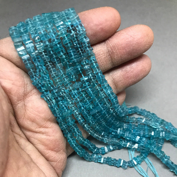 Apatite Disc Square Beads, 4mm Natural Apatite Gemstone Bead, Loose Apatite For Jewelry making, 14 Inch Apatite Bead Strand