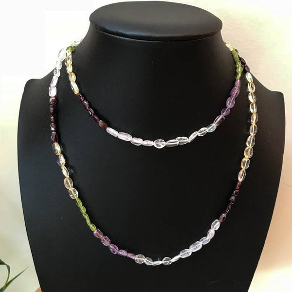Multi Gemstone Beads, 38 Inch Gemstone Bead Strand, 100% Genuine Citrine Garnet Iolite Amethyst Peridot, Tumble Stone Bead Necklace