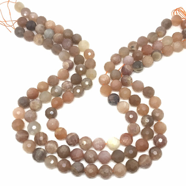 AAA Natural Moonstone Beads, Multi Color Moonstone Beaded Necklace,9.5mm Round Faceted Moonstone Jewelry,Loose Moonstone Bead Strand (#1124)