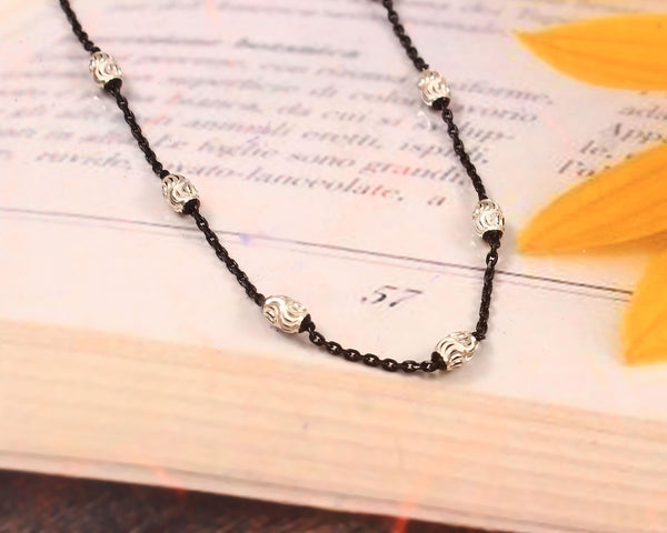 925 Sterling Silver Moon cut Bio Color Chain, Silver Italian Link Chain Necklace, Gift For women/Man, Black Rhodium Chain For Gift