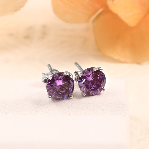 Amethyst Stud Earrings, 925 Sterling Silver, 6mm Round Purple Amethyst Earring, Engagement Gift For Women, February Birthstone Jewelry