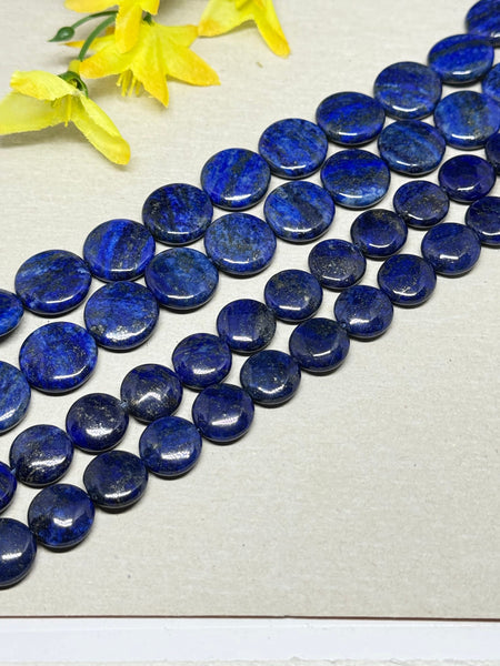 Lapis Lazuli COIN shape 14&18 mm appx. inch ,blue , 100% Natural ,Bead Necklace,for jewelry making , best Color,Most creative, #1413