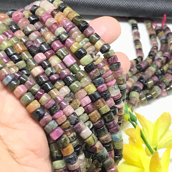 6mm Tyre Tourmaline Beads, Natural Tourmaline Beaded Necklace For Woman, Multi Color 100% Genuine Tourmaline Gemstone For Making Jewelry