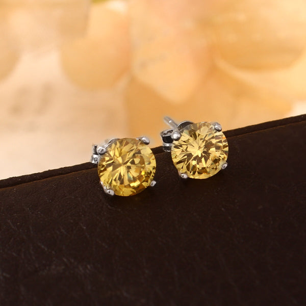 Natural Citrine Studs, 925 Sterling Silver, 6mm Golden Citrine Gemstone Wedding Earring For Woman, Mother's Gift,November Birthstone Jewelry