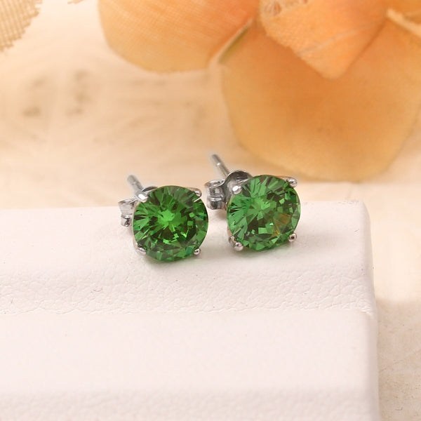 Emerald Stud, 925 Sterling Silver Earring For Woman, 6mm Round Cut Green Gemstone Emerald May Birthstone, Wedding & Anniversary Gift