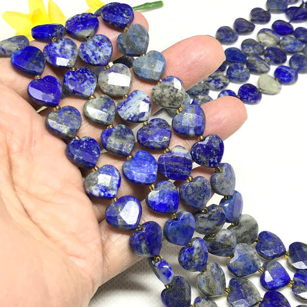 Genuine Lapis Lazuli Beads, 12 mm Heart, Faceted Lapis lazuli, 16 inch Lapis Lazuli Strand, Loose Beads, Gift For Women, Lapis For Jewelry