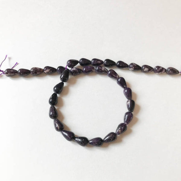 8x12mm Natural Sugilite Teardrop Beaded Necklace For Women, Smooth Purple Sugilite Gemstone Bead Strand For Jewelry Making (#914)