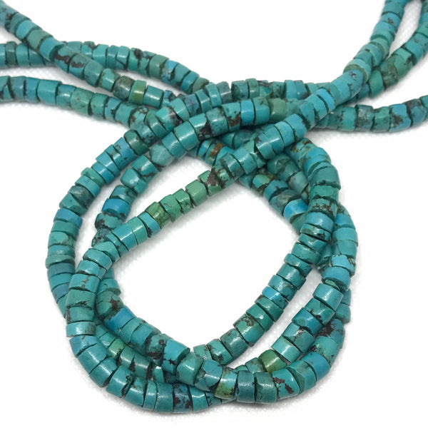 AAA Natural Sleeping Beauty Turquoise Gemstone Bead, Smooth 7mm Heishi Shape Turquoise Beaded Necklace, December Birthstone Jewelry (# 1143)