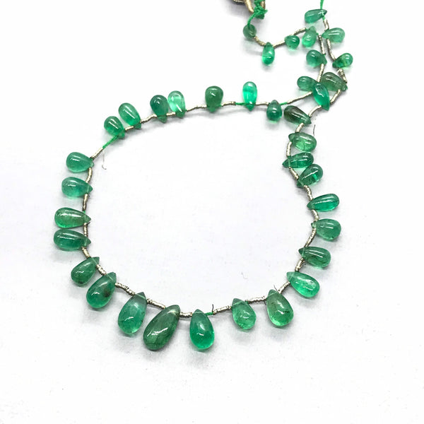 100% Natural Emerald Beads,11.2x5 To 6.2x3.2mm Teardrop Gemstone Bead Necklace For Woman,AAA Green Emerald May Birthstone Jewelry (# 1313)